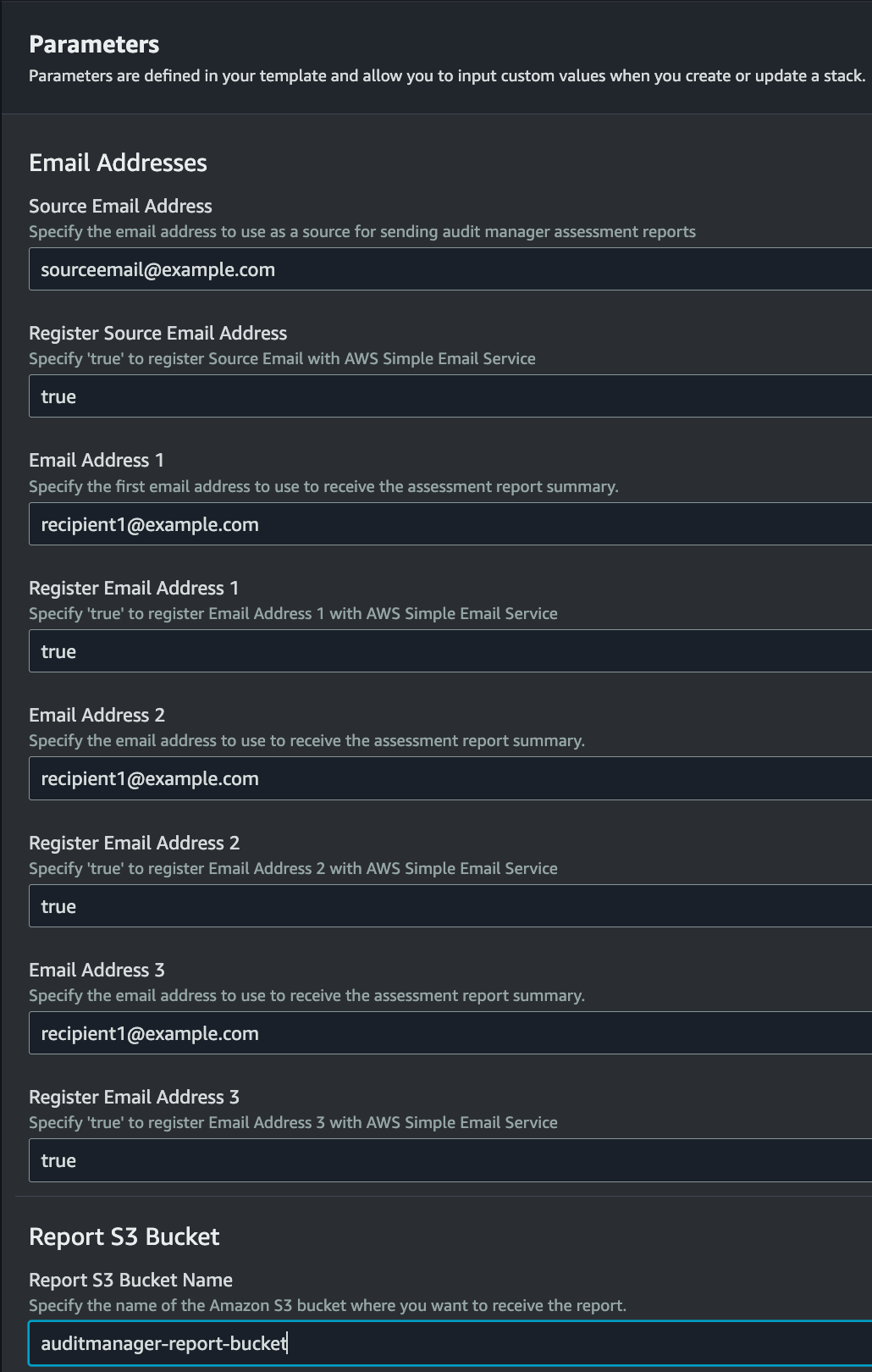 Figure 2. Parameters provided to our CloudFormation stack deployment