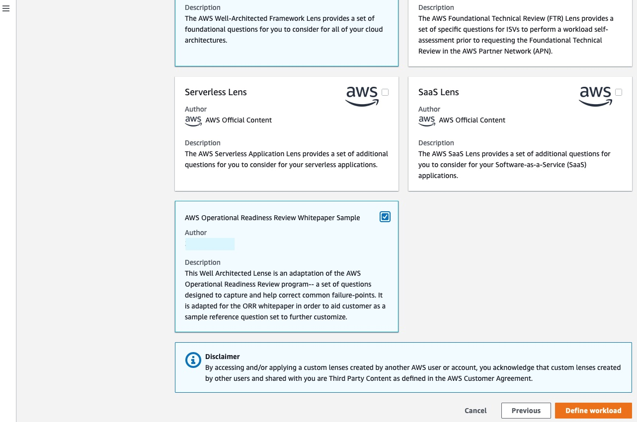 Figure 5: Define workload using custom lens