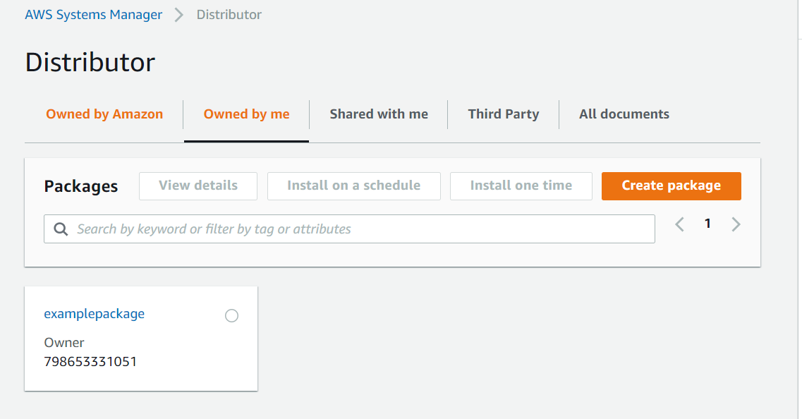 Figure illustrating how our custom package is made available in Distributor under the Owned by me tab in each member account