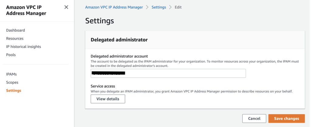 Figure 5. Delegating the Networking Account as IPAM Administrator