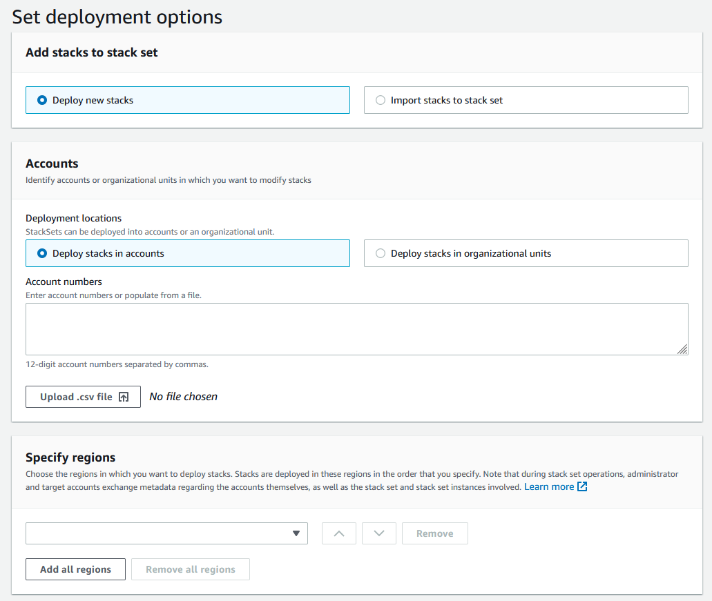Figure 3. Set the deployment regions and accounts