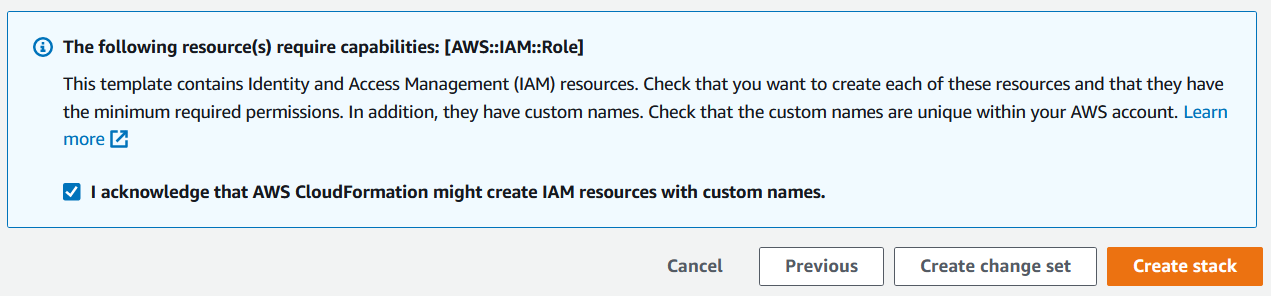 Figure 7. Select the acknowledgement box before creating the stack.