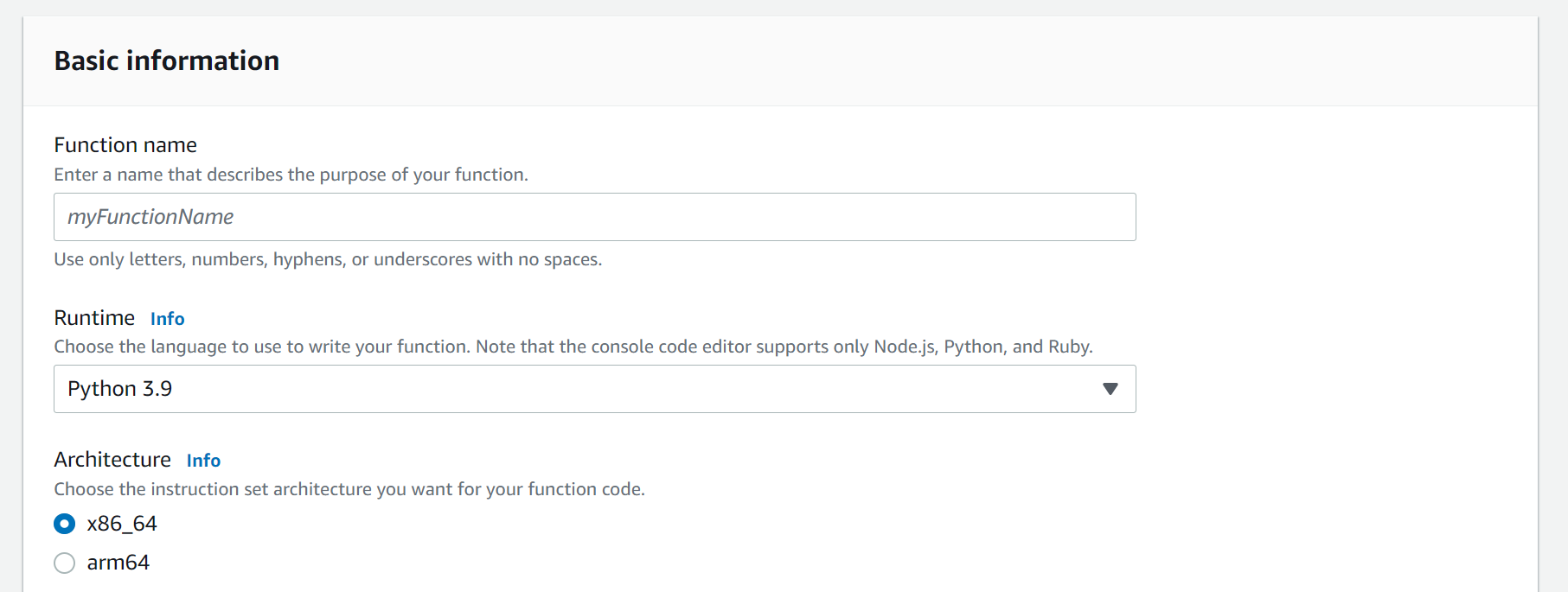 Figure 2: Create Lambda function