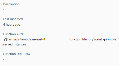 Figure 5: Lambda function ARN