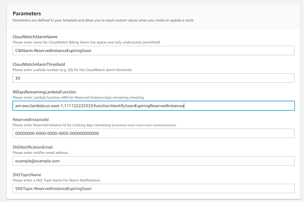 Figure 7: CloudFormation parameters