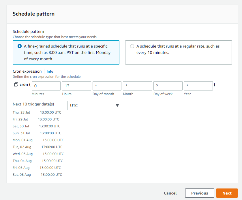 Figure 9: EventBridge rule - schedule pattern