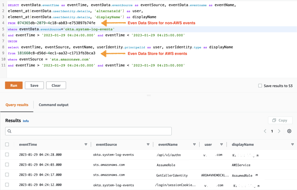 Query both AWS and non-AWS events together from CloudTrail Lake