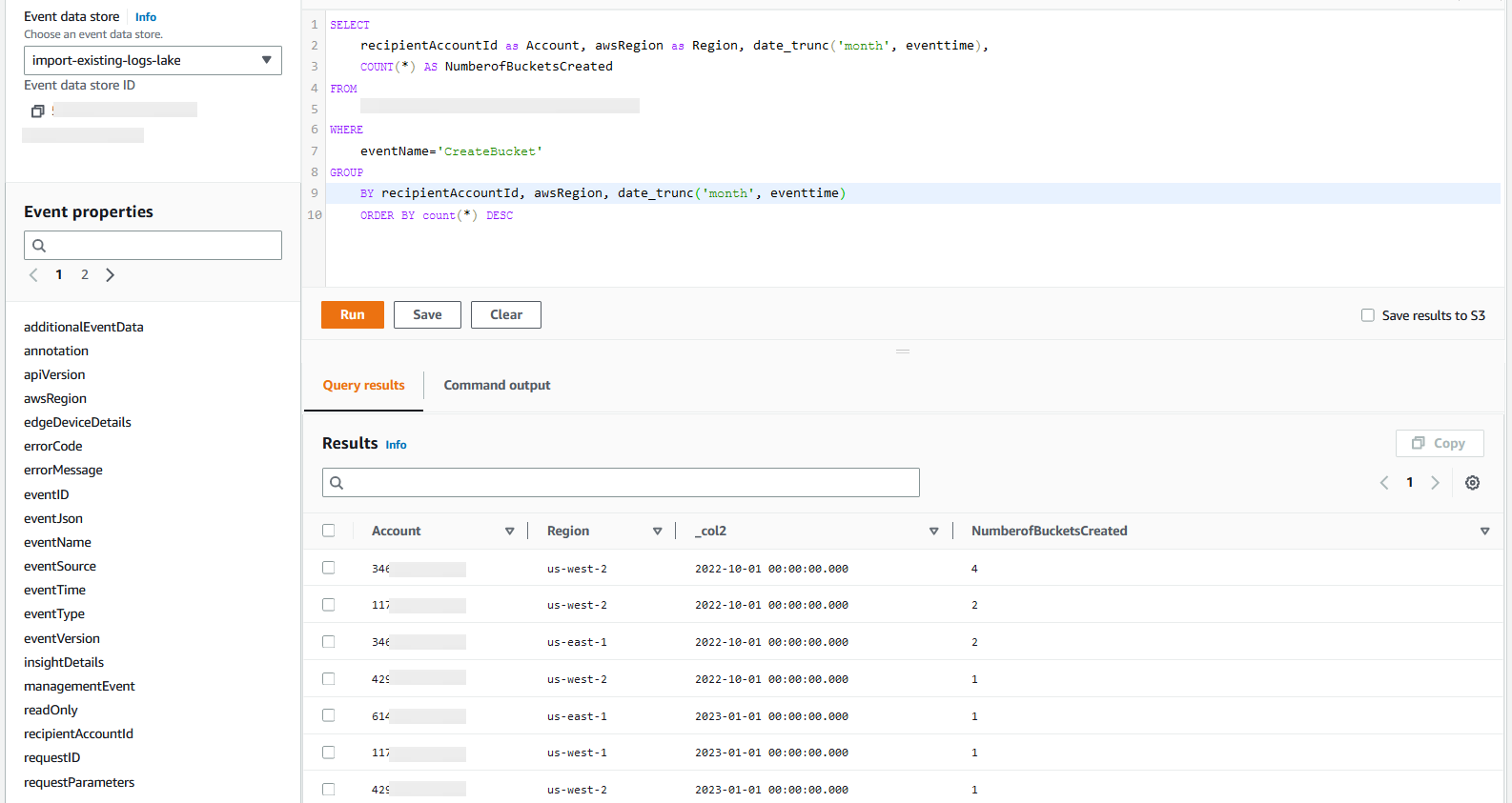 Figure shows aggregated number of S3 buckets created across accounts and regions aggregated by month