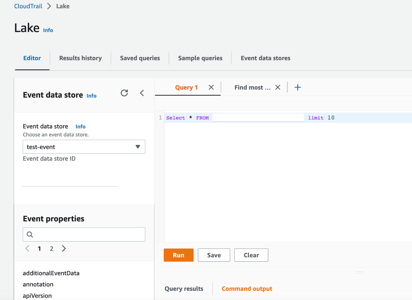 Figure 1. CloudTrail Lake query console