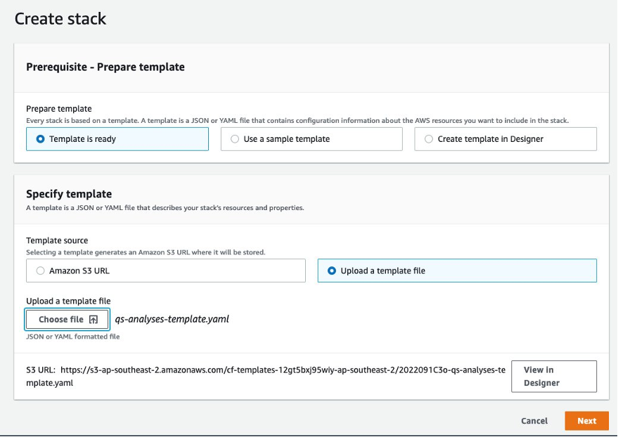 Create stack from the provided CloudFormation template
