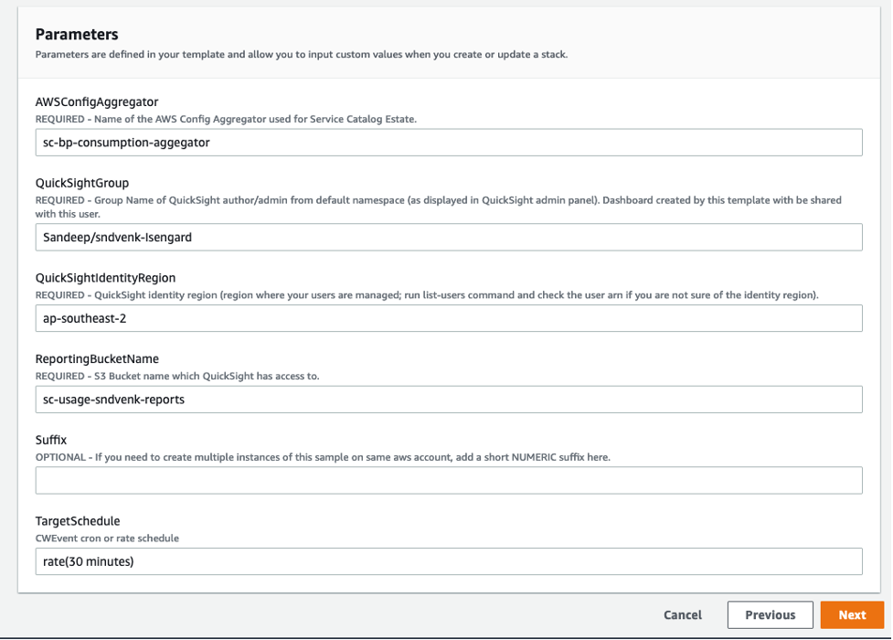 Specify stack parameters