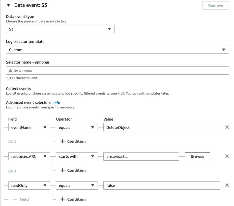Figure 4: Advanced event selectors