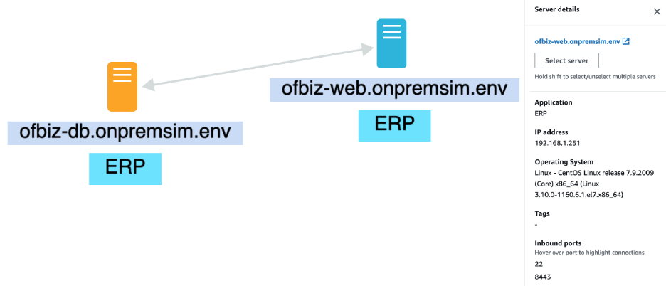 server dependency mapped between web server and database server
