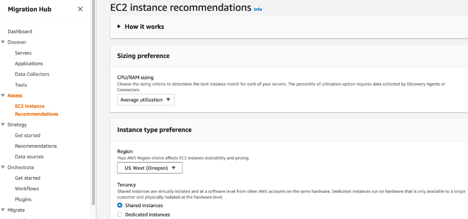 Generating EC2 instance recommendations