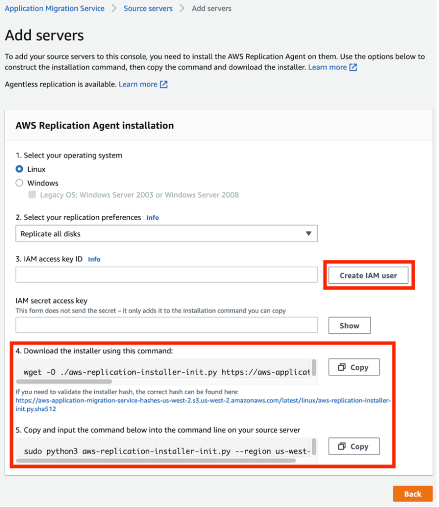 Commands to install MGN agent