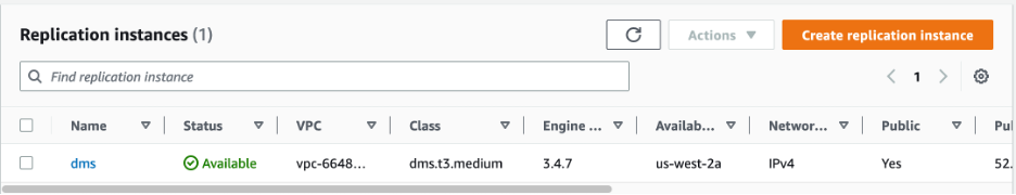 Replication instance for DMS