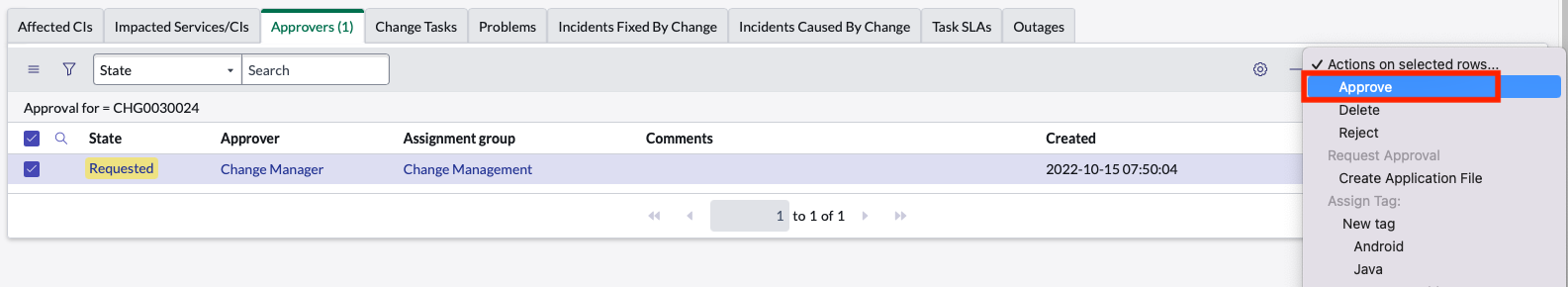 Diagram showing the ServiceNow approve request