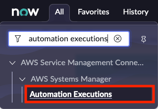 Diagram showing navigation to Automation Executions