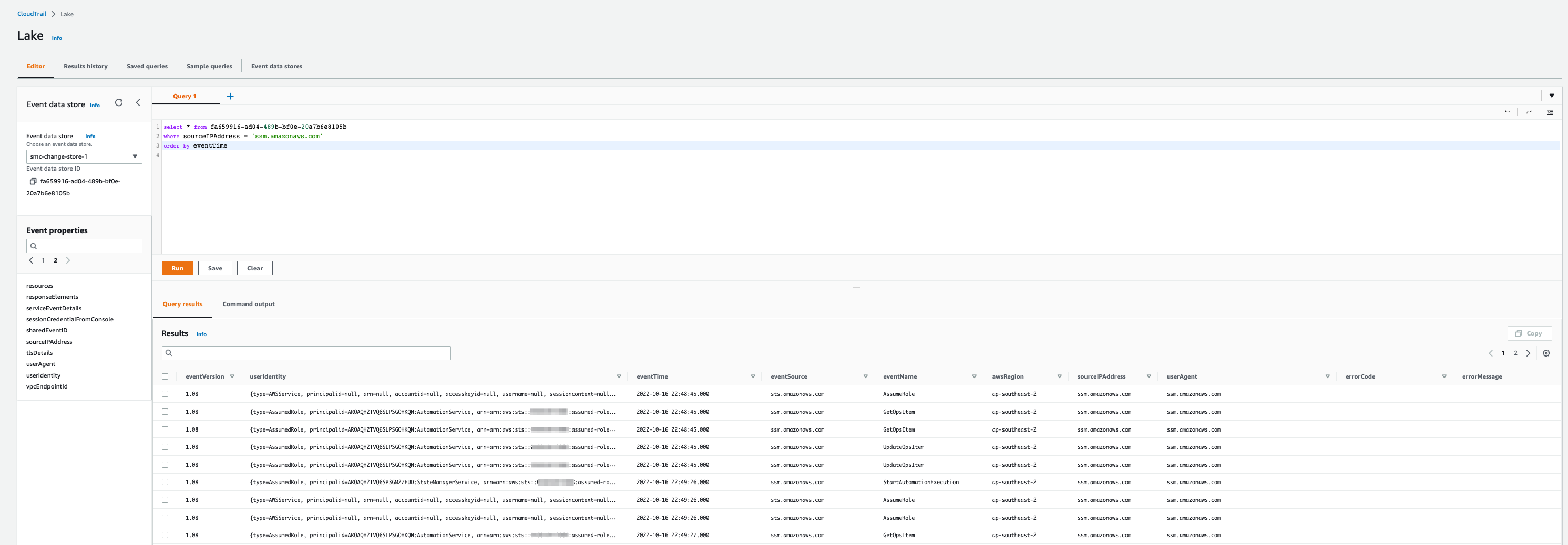 Diagram showing the AWS Console CloudTrail lake query editor