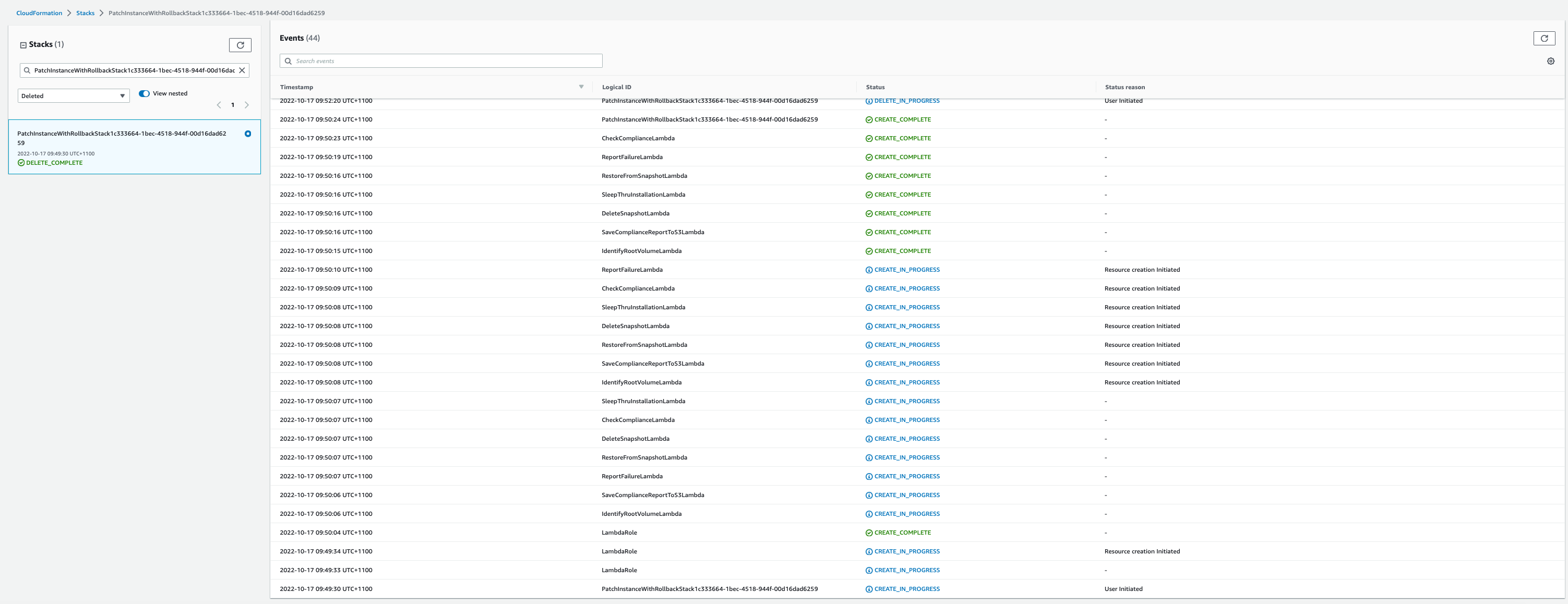 Diagram showing the AWS Console CloudFormation events