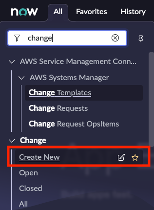 Diagram showing navigation to create new change