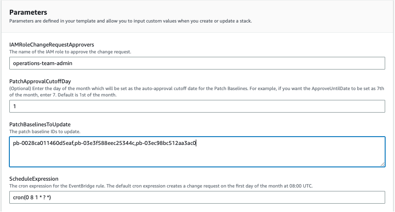 Figure 2: Example for the CloudFormation Stack Parameters.
