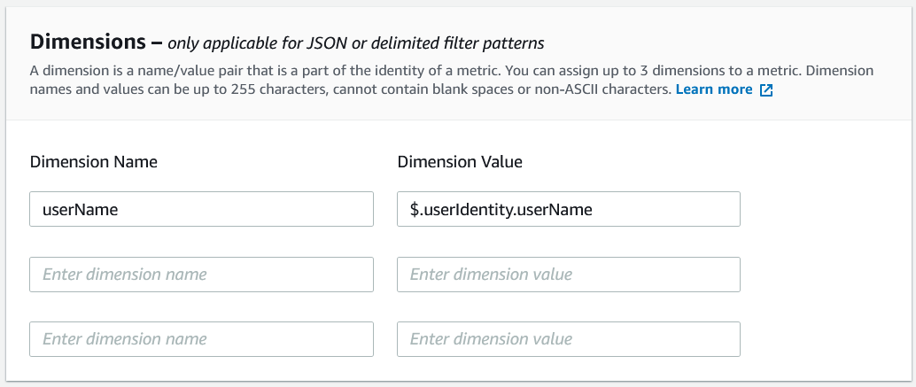 Alt text : Figure shows dimensions panel that adds username dimension to the metric