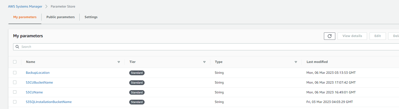  Figure 5 Parameters stored in AWS Systems Manager Parameter Store