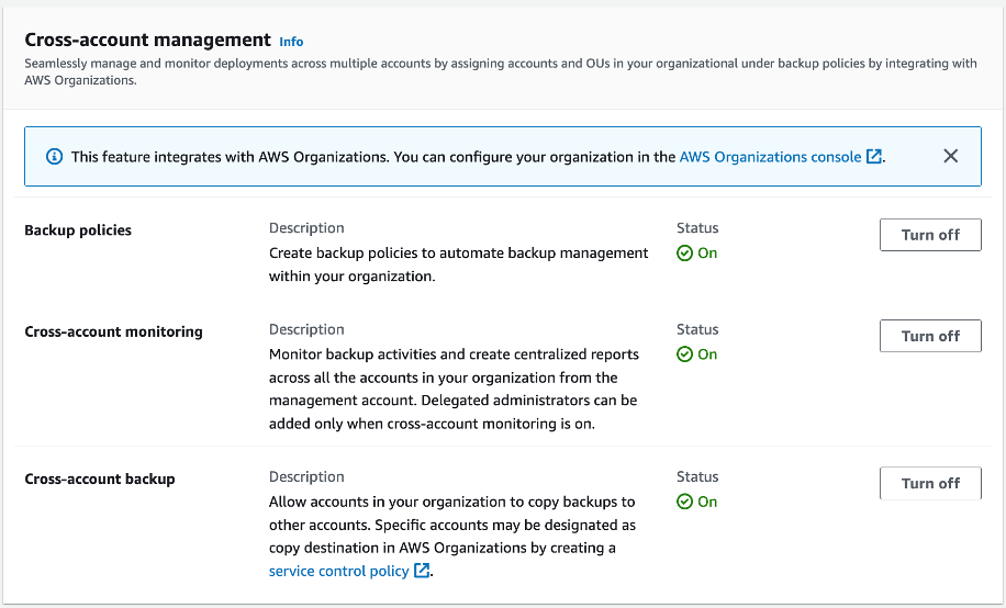 Cross-account management settings in AWS Backup