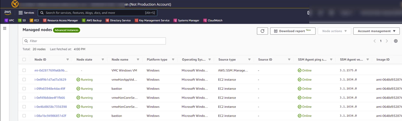 VMC VM as a managed node using Systems Manager Fleet Manager