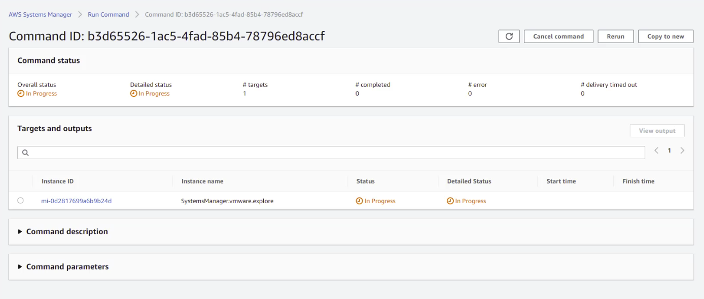VMC VM showing patching in progress with Systems Manager Patch Manager