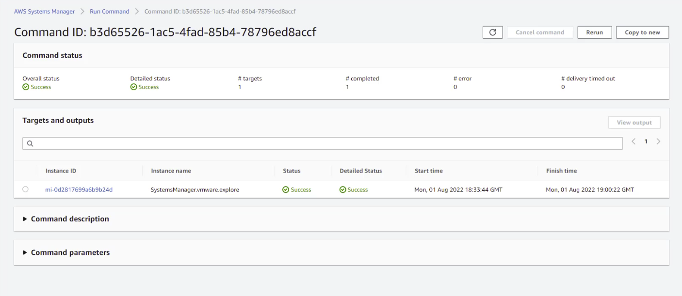 VMC VM showing successful patching with Systems Manager Patch Manager