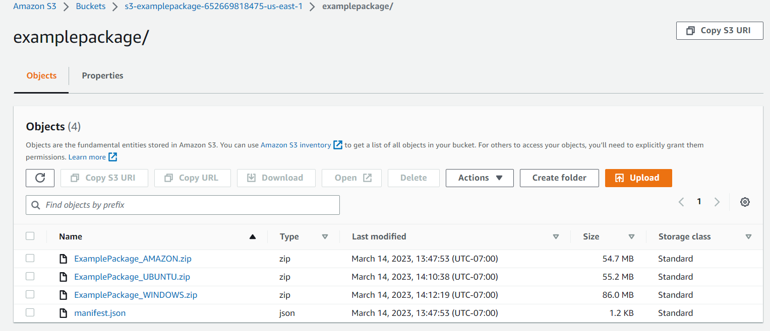 S3 bucket showing the custom package to be installed on VMC VM