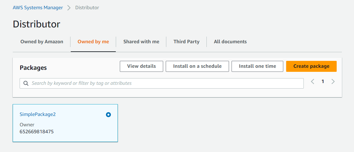 Figure illustrating how our custom package is made available in Distributor under the Owned by me tab in each member account