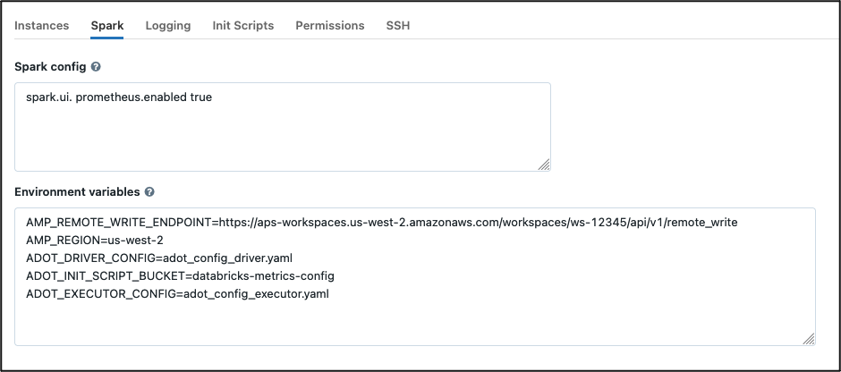 Databricks cluster advanced configurations example