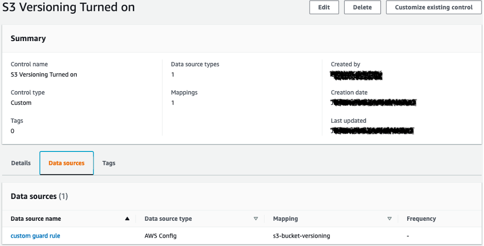 Control summary showing that our custom rule is mapped to our custom control