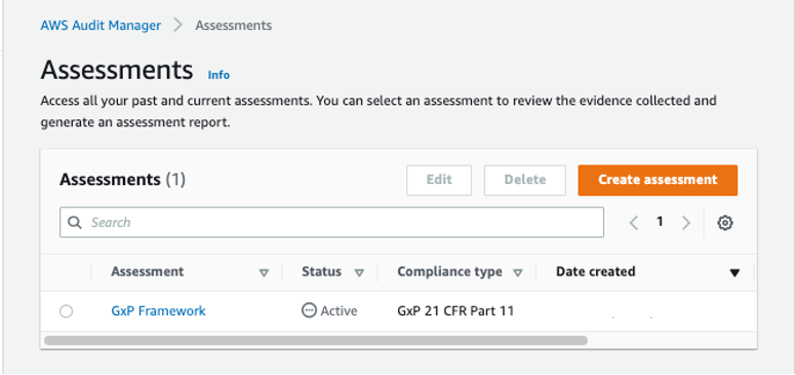 Select the GxP assessment to create an assessment report from