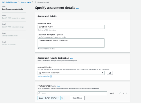 Assessment details for the GxP framework