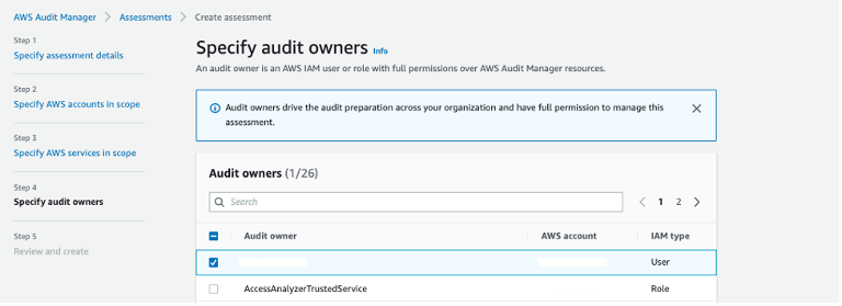 Specify audit owners for your assessment