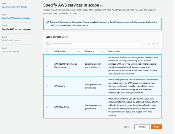 Select which Services are in scope for your assessment