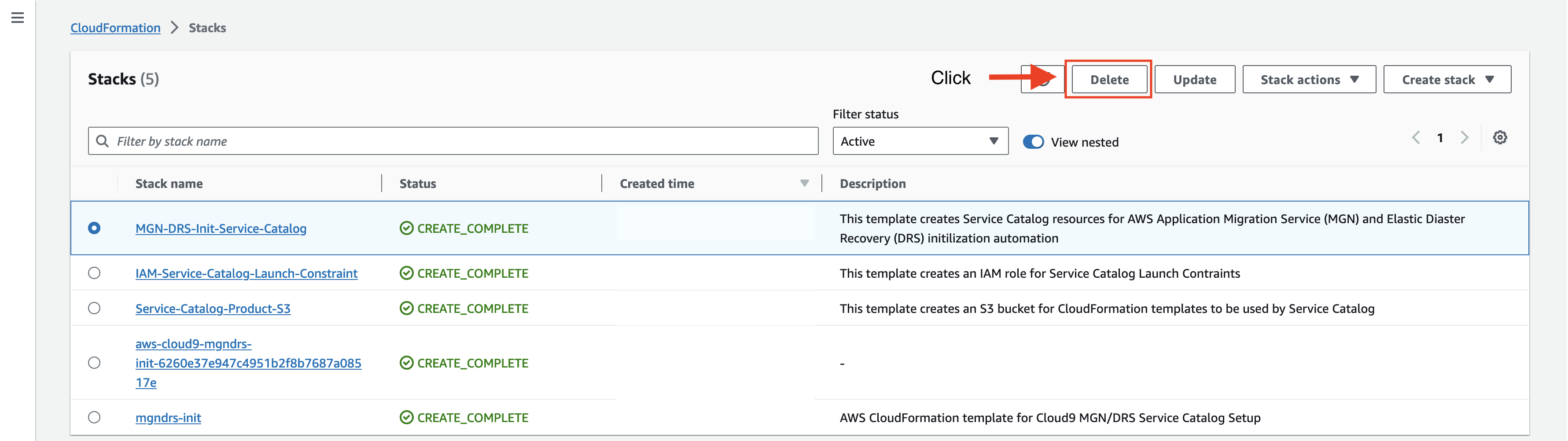 Clean up deleting CloudFormation stacks used to create the Service Catalog Portfolio, S3 Bucket and IAM roles for the solution
