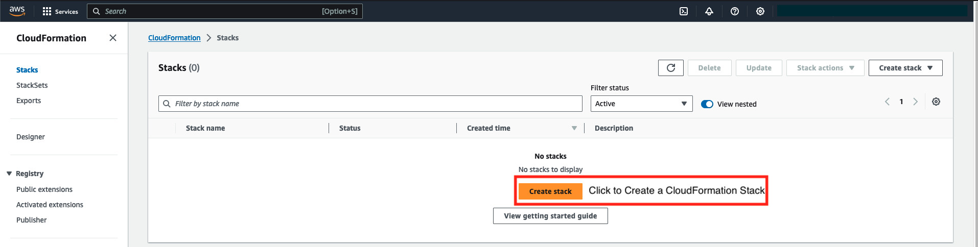 Create a CloudFormation Stack using the console
