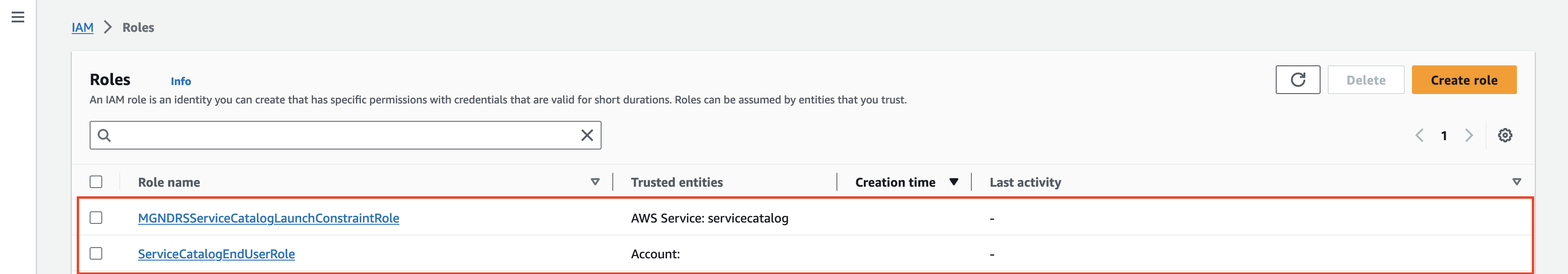 IAM Roles for the AWS Service Catalog Launch Constraint and End User will be created after the CloudFormation stack finishes deploying