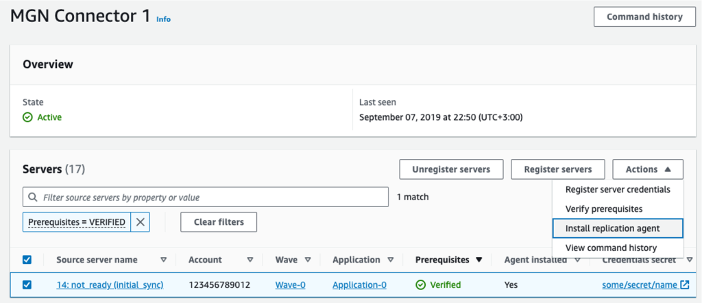 Replication agent installation on the source servers