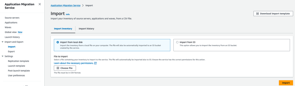 Import and Export console view