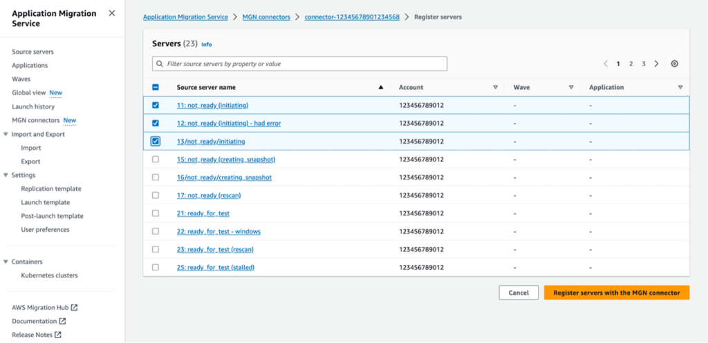 Register source servers with the MGN connector