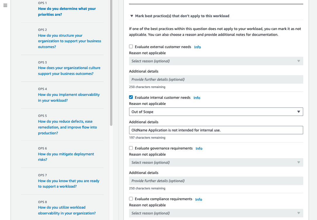 Well-Architected Tool Review Template page with Serverless question as example. Part2/2