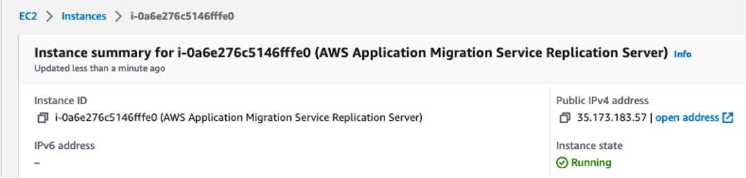 Figure 21 EC2 summary page for our cutover instance. Here you can view its public IPv4 address.