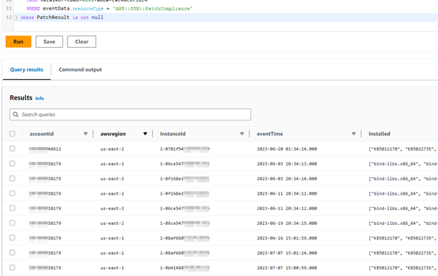 Console output for CloudTrail Lake query.