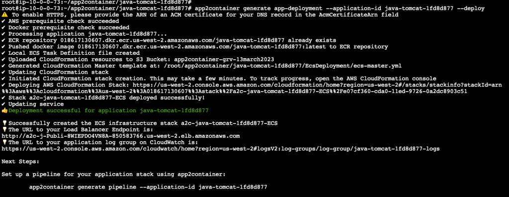 Deployment of Container Image using App2Container